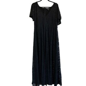 Torrid Black Lace V Neck Flutter Sleeve Maxi Dress Plus Size 18 Formal Evening